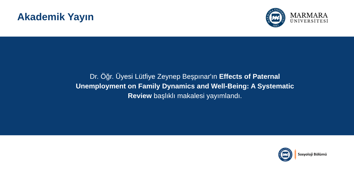 Dr. Öğr. Üyesi Lütfiye Zeynep Beşpınar'ın Effects of Paternal Unemployment on Family Dynamics and Well-Being: A Systematic Review başlıklı makalesi yayımlandı.